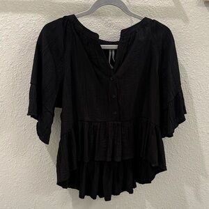 Anthropologie Black Tiered Ruffle Peasant Blouse